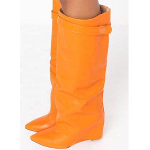 Winter Women <b>Shoes</b> on Pointy Toe Wedge High Heel Boots Women's Knee High Custom Made <b>Shoes</b> Big Size 43 - Product Image 2