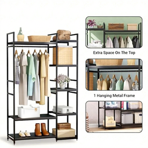 Minimalist Metal <b>Clothing</b> <b>Rack</b> With 5-Tier Storage Shelves And Hanging Rod For Wardrobe Organization - Product Image 4