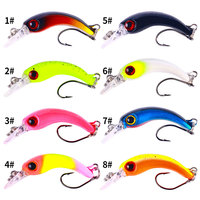 HENGJIA 4cm 1.4g Micro Minnow Leurre de pêche Wobbler Appât artificiel dur pour truite et perche avec yeux 3D 8 couleurs