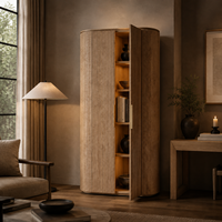 Armoire moderne à 2 portes avec panneaux rainurés arrondis, armoire en bois de 91 pouces de hauteur avec étagères intérieures pour le rangement de la chambre