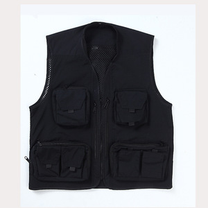 Multi Pocket Photography Vest Red Polyester Workwear With Zipper And Pockets For Outdoor Use - Product Image 2
