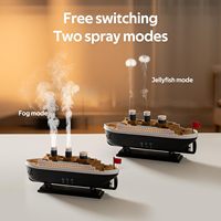 Diffuseur d'huiles essentielles au design bateau à vapeur 250 ml avec télécommande, veilleuse LED méduse ultrasonique et diffuseur d'arômes à brume froide