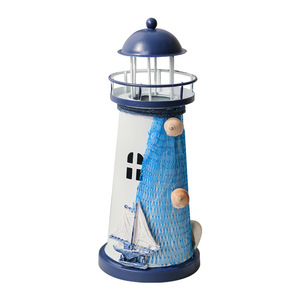 Faro Mediterráneo de Hierro de 19 cm con Luz LED, Adorno Decorativo para el Hogar y Escritorio, Juego de Varias Piezas - Product Image 4