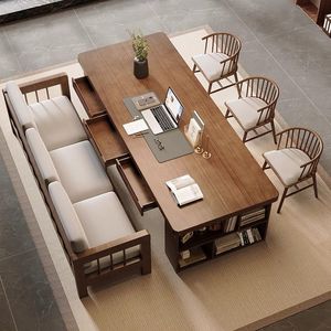 <b>Solid</b> <b>Wood</b> Integrated <b>Desk</b> With Storage Drawers And Bookshelf For Home Office Study Room Use - Product Image 2