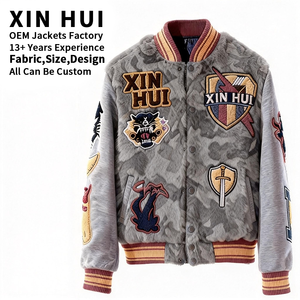 Custom Luxury <b>Leather</b>/Cotton Camouflage Varsity Bomber <b>Jacket</b> Men's Streetwear Patchwork <b>Long</b> Winter Embroidery Letterman - Product Image 1