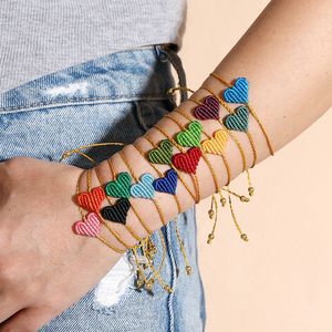 Nuovi Braccialetti di Tendenza dell'Amicizia in Corda Intrecciata a Macramè con Cuore Tinta Unita, Minimalisti, Fatti a Mano in Filo Cerato, Gioielli Regalo per Coppie - Product Image 3