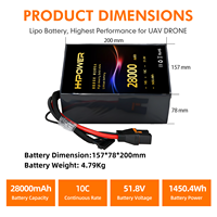 Batterie de drone 51,8 V 14S 28000 mAh, taux de décharge 10C, batterie au lithium solide pour hélicoptère avec connecteur XT60