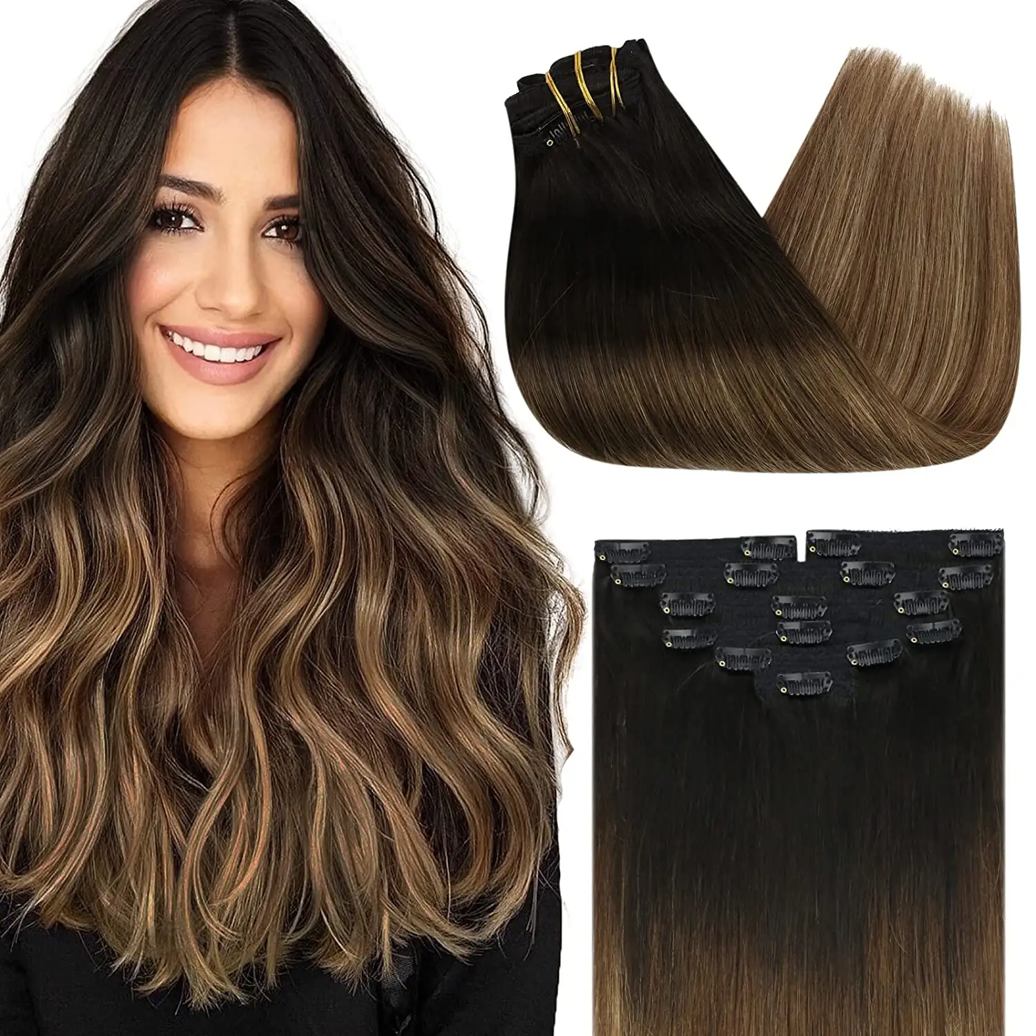 Hot selling Soft double drawn Hair Extensions 120g Clip On Hair Extensions For Women Long Wavy Remy Clip In Hair Extensions