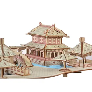 Model Puzzle kayu 3D kebun arsitektur SuZhou besar bangunan DIY perakitan Kit konstruksi koleksi hadiah untuk anak-anak