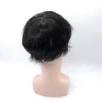 AU Venta al por mayor de fábrica Envío rápido Negro Recto Sistema de cabello real Reemplazo Parche Hombre Peluca Base de seda M-Lace Toupee para hombres