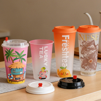 Gobelet jetable populaire grande capacité en plastique PET transparent avec couvercle à trou pour paille, vente en gros, pour limonade, smoothie et autres boissons