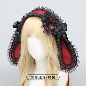 Original Lolita Hair Band Love Fan Rabbit <span class=keywords><strong>Lo</strong></span> Niang Bow Ear-Hanging Accesorios para el cabello Negro Blanco Rosa Azul Headwear - Product Image 6