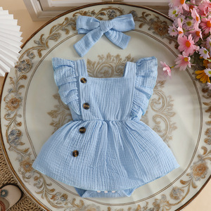 Conjunto <span class=keywords><strong>de</strong></span> Ropa para Bebé Recién Nacido <span class=keywords><strong>de</strong></span> 0 a 1 Año, Mono <span class=keywords><strong>de</strong></span> Verano con Mangas con Volantes y Cuello Cuadrado + Diadema - Product Image 5