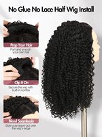Perruque synthétique 3-en-1 Afro Kinky Curly, longue, avec queue de cheval à cordon, sans colle, en fibre, avec bandeau, en stock