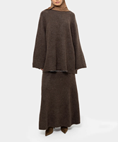 Ensemble de loungewear deux pièces ample et respirant pour femmes musulmanes, col montant, tricot personnalisé, non tissé, longueur intégrale, couleur unie, automne, vente en gros