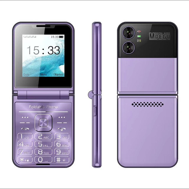 Foldable Flip Mobile Phone with 4 SIM Card Slots 2.6 Inch Screen Large Push Keys Magic Voice FM Radio Torch  Basic Feature Phone