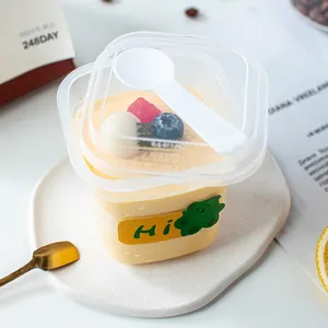 Tasse à Dessert jetable en plastique épaissi carré avec autocollants couvercle et cuillère yaourt Pudding gâteau outil d'emballage alimentaire