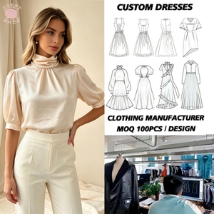 Blusa elegante con cuello alto y mangas abullonadas, decorada con perlas, de color liso, con abertura en la espalda, para mujer. - Product Image 1