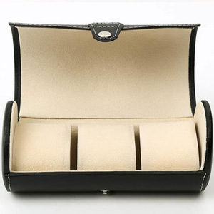 Wholesale and custom 3-position cylindrical <b>watch</b> box, travel portable <b>watch</b> protective box, PU leather <b>watch</b> packaging box - Product Image 2
