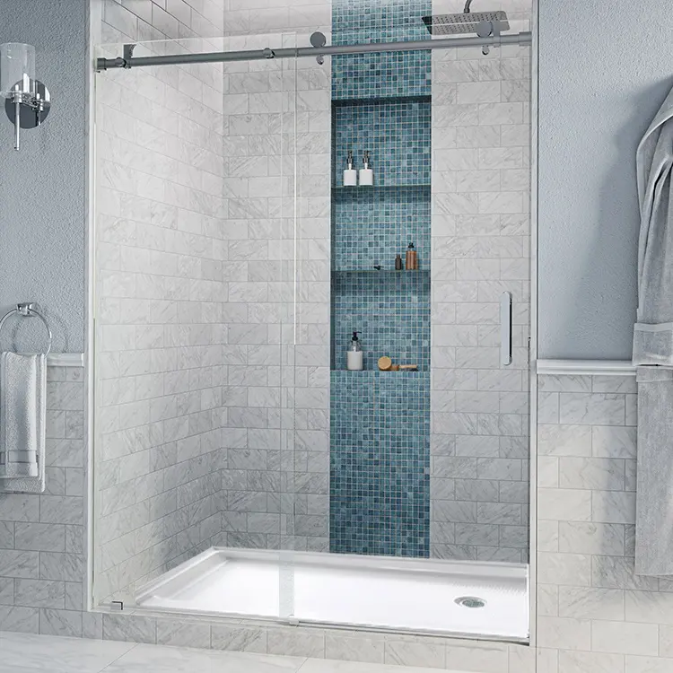 SeaWin Shower Screen Corner Frameless Tempered Glass Bathroom Sliding Shower Door