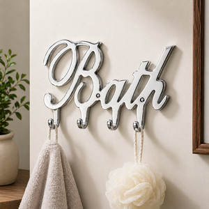Modern Metal ‘Bath’ <b>Wall</b> <b>Hook</b> <b>Rack</b> Decorative Bathroom <b>Wall</b> Mounted <b>Hook</b> for Towels, Robes & Accessories Organizer at Best Price - Product Image 1