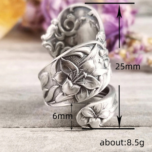 Anello Vintage H350 in Lega con Motivo Vegetale, Gioiello Unisex alla Moda, Regalo Senza Pietre e Senza Incastonature - Product Image 5