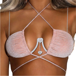 Cadena de cuerpo para bikini con forma de corazón de cristal y diamantes de imitación plateados, a la moda, al por mayor, para mujer, para compromiso, boda, aniversario, fiesta - Product Image 1