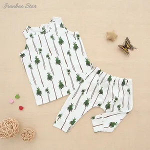 New Pattern Design of Summer Sleeveless Bamboo Baby Clothing Set With Tops and long Pants OEM 2PCS Unisex Outfits