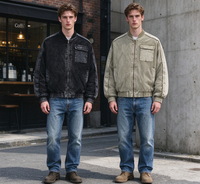 Blouson Bomber matelassé vintage délavé pour homme, avec poches plaquées à bords bruts, fermeture éclair et poignets côtelés, style streetwear, coupe oversize, vêtement d'extérieur d'hiver pour homme