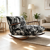 Fauteuil à bascule Tenghang rétro à imprimé encre, accoudoirs en bois de pin, structure en fer, tissu amovible, montage facile, chaise longue pour salon