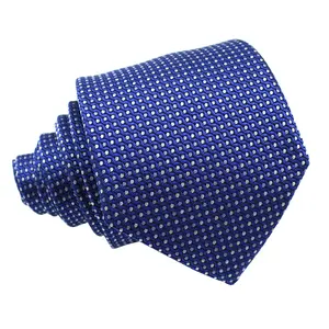 Fournisseur chinois de vente en gros Cravate personnalisée à la mode pour hommes Marque Jacquard Tissé à pois blancs Soie naturelle Bleu Slim Cravates vintage pour hommes