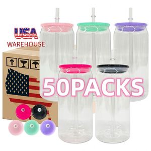 50Packs 20Oz Clear Acrylic Plastic Glass Can With Colored Lid Uv Dtf <b>Wraps</b> <b>Vinyl</b> for Iced Coffee, Soda, Pop - Product Image 1