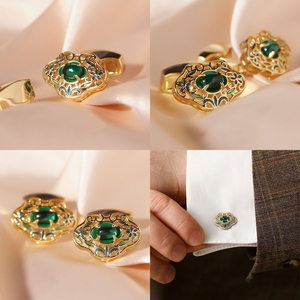 男性と女性のための新しい流行の18K金メッキターコイズカフスボタンピースロックシャツ - Product Image 1
