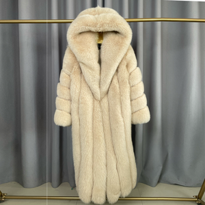 Cappotto di Pelliccia Lungo Invernale di Alta Qualità in Vera Volpe Rossa con Maniche Staccabili <span class=keywords><strong>per</strong></span> Ragazza - Product Image 3