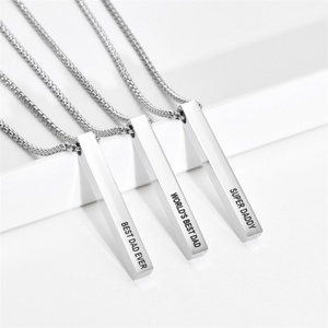 High End Women's Custom Black Engraved Letter Stainless Steel Bar Pendant <b>Necklace</b> with Link Chain <b>Silver</b> Plated Anniversary - Product Image 1