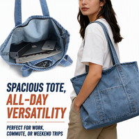 Sac fourre-tout en jean personnalisé avec logo, réutilisable, grande capacité, pour femmes, shopping, voyage, université, mode, usage commercial