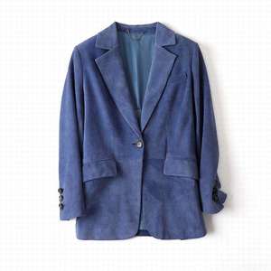 Eleganter Damen-<span class=keywords><strong>Blazer</strong></span> in Graublau aus Wildleder mit spitzem Revers, einreihig, schmal geschnitten, für Hochzeiten und Partys - Product Image 4