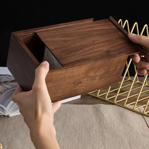 Boîte à mouchoirs en bois de noyer 30x15x10cm, rangement extractible pour salon, chambre, hôtel, cuisine - Product Image 1