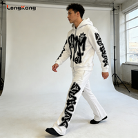 Ensemble de sweat à capuche zippé unisexe en tricot, imprimé 3D, brodé, doublé épais, respirant et écologique, 2 pièces, idéal pour l'hiver
