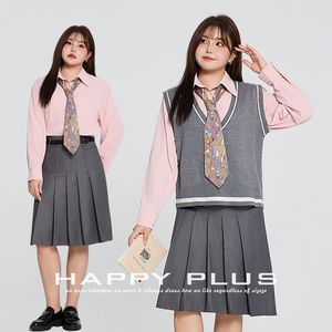 Conjunto de Falda Plisada y Camiseta para Mujer Happy Plus, Talla Grande, Color Rosa Sólido, Tejido de Punto, Manga Larga, Estilo Casual en Capas - Product Image 3