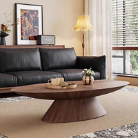 Table basse minimaliste italienne, style moderne et simple du milieu du siècle, luxe léger, petit espace, meubles en bois de noyer, table à thé ovale