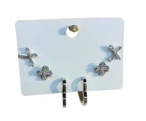 Orecchini a perno in stile francese placcati argento con cristalli e strass, design a croce e trifoglio, gioielli unisex alla moda - Product Image 1