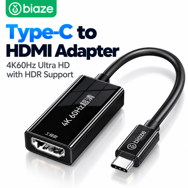Biaze USB-C to HDMI Adapter 4K 60Hz HDR Type-C Male to HDTV Female Video Converter for Laptop Mobile Phone Monitor TV Projector