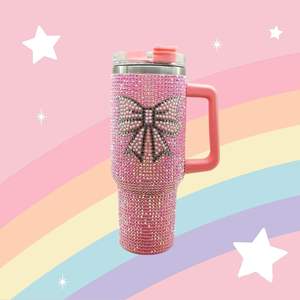 Gobelet isotherme rose 40oz avec poignée, strass, couvercle et paille, pour porte-gobelet de voiture, double paroi - Product Image 2
