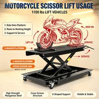Cric à ciseaux roulant pour moto 1100 LBS, support de levage en acier au manganèse, hauteur minimale 85 mm pour réparation de véhicules