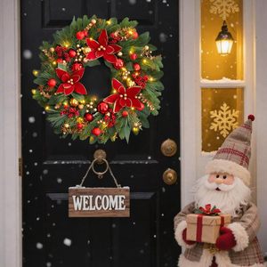 Guirlande de Noël artificielle à suspendre pour l'extérieur, avec des fleurs de poinsettia rouges et des baies rouges, décoration de porte DIY - Product Image 3
