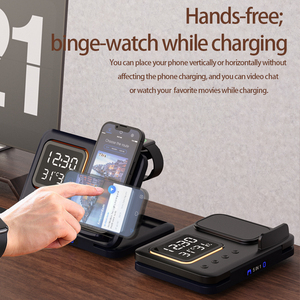 Réveil magnétique multifonction 5 en 1, support pliable sans fil, charge rapide PD 2.0 QC3.0 via port Type-C, pour 3 téléphones - Product Image 2