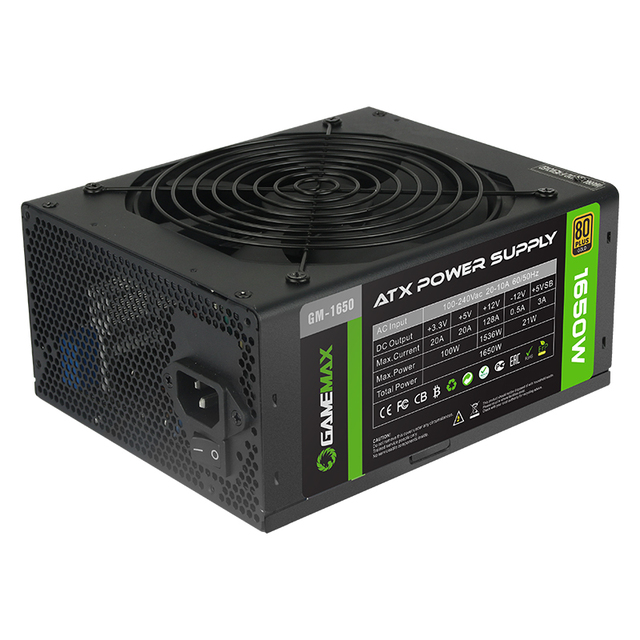 GAMEMAX GM-1650 ATX 1650W PSU CE ROHS Certified 100-240V AC Input Server Use Supports 8 Channel GPU Cards (RTX 3080) 100% Load