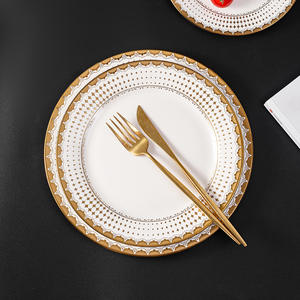 Luxury Wedding Embossed <b>Plate</b> <b>Dinner</b> <b>Plate</b> <b>Set</b> Ceramic Round Dish with Gold Rim Custom for Hotel 7.5 9 10.5 Inch - Product Image 3