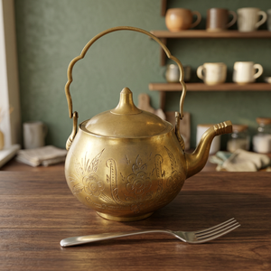 <b>Vintage</b> Brass Tea <b>Kettle</b> With Lid And Handle Ornate Floral Design Water Pots & <b>Kettles</b> Metal Drinkware - Product Image 2